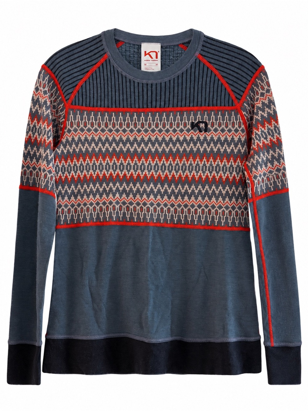 Kari Traa Silja LS 100% Merino Wool Nordic Base Layer Top Blue Size M